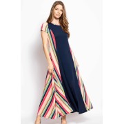 Navy/Pink Breezy Summer Maxi Dress - Dresses - $31.46 