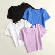 Net red big U-neck t-shirt women short sleeve ins tide dew navel shirt - Рубашки - короткие - $21.99  ~ 18.89€