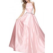 Nicefashion Halter Crystal Beaded Long Prom Dress Pleated Evening Gown With Pocket - 连衣裙 - $219.99  ~ ¥1,474.01