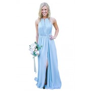 Nicefashion Halter Ruched Top Empire A Line Chiffon Bridesmaid Dress With Slit - Dresses - $219.00 