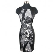 Nine West Black Cream Geometric Pencil Bodycon Fitted Dress 8 - Dresses - $129.00 