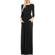 OFEEFAN Women's Long Sleeve Pockets Pleated Loose Swing Casual Maxi Dress - Dresses - $15.99 