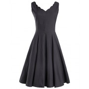 OUGES Womens Scalloped V-Neck Vintage Fit and Flare Cocktail Dress - sukienki - $36.99  ~ 31.77€