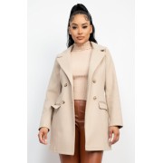 Oatmeal Double-breasted Solid Coat - Chaquetas - $46.75  ~ 40.15€