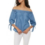 Off the Shoulder Chambray Top - Top - $15.97  ~ 13.72€