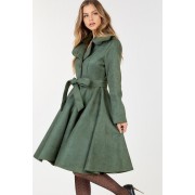 Olive Button Tacking Collar A Line Suede Coat - Kurtka - $140.25  ~ 120.46€