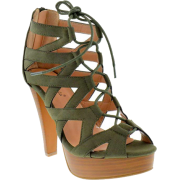 Olive Green Criss-Cross Lace Up Pumps - プラットフォーム - 