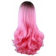 Ombre Wig Long Wavy  Black and Pink - Cosmetics - 