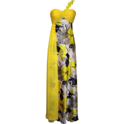 One Shoulder Floral Satin Long Gown Plus Size Yellow - Dresses - $129.99 
