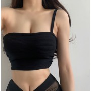 One-shoulder irregular short section exposed navel strapless strap bottom solid - Shirts - $23.99 