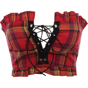 One-shoulder plaid strap wrap chest vest - Maglie - $15.99  ~ 13.73€