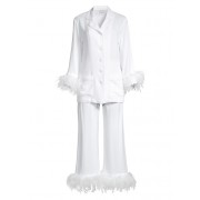 Ostrich Feather-Trim 2-Piece Pajama Set - Pajamas - $320.00 