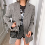 Overweight silver grey full sequins handsome blazer top - Jacket - coats - $59.99 