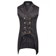 PAUL JONES Mens Gothic Steampunk Double Breasted Vest Brocade Waistcoat PJ0081 - Outerwear - $27.99 