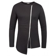 PAUL JONES Men's Irregular Hem Long Sleeve Crew Neck Mental Zipper T-Shirt - 半袖衫/女式衬衫 - $9.99  ~ ¥66.94