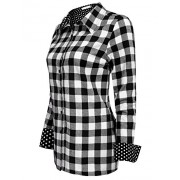PEATAO Buffalo Plaid Shirt Women Roll up Sleeve Boyfriend Button Down Shirt (US Stock） - Shirts - $5.99 