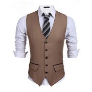PEATAO Men's Suit Vest, V Neck 5 Button Slim Formal Business Casual Waistcoat - Suits - $9.99 