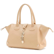 PERLA Leather Gold tone Charm Accents Top Double Handle Designer Inspired Doctor Style Tote Bag Shopper Hobo Satchel Handbag Purse Beige - Hand bag - $49.50 