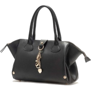 PERLA Leather Gold tone Charm Accents Top Double Handle Designer Inspired Doctor Style Tote Bag Shopper Hobo Satchel Handbag Purse Black - Hand bag - $49.50 