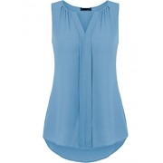 POETSKY Women Summer Chiffon Pleated Blouses Shirt Sleeveless V Neck Tank Top - 半袖衫/女式衬衫 - $10.99  ~ ¥73.64