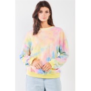 Pastel Multi Tie-dye Print Crew Neck Oversized Long Sleeve Sweatshirt - Pullovers - $14.08 