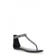 Pebbled Faux Jewel T-Strap Sandals with Closed Back - Sandals - $16.99 