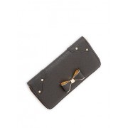 Pebbled Faux Leather Wallet with Bow Accent - Wallets - $7.99 