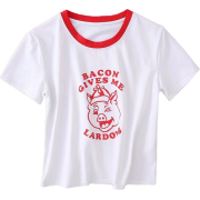 Piglet pattern letter T-shirt - T-shirts - $19.99 