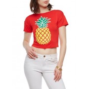 Pineapple Graphic Tie Back Top - Top - $12.97 