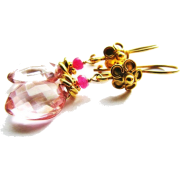 Pink Quartz Sapphire Gold Drop Earrings - Naušnice - $30.00  ~ 25.77€