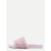Pink Rabbit Hair Soft Sole Flat Slippers - サンダル - $24.00  ~ ¥2,701