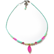 Pink Druzy Necklace with mint beads - ネックレス - $40.00  ~ ¥4,502