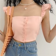 Pink Halter Strapless Neck Camisole Women's Ruffled Short Slim Fit - Camicie (corte) - $27.99  ~ 24.04€