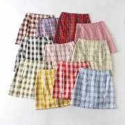 Plaid Short Skirt Bag Hip Side Split High Waist Skirt - Skirts - $25.99 