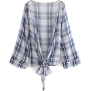 Plaid long sleeve sunscreen shawl knotte - Cardigan - $27.99 