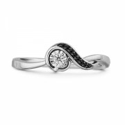 Platinum Palted Sterling Silver Black And White Round Diamond Twisted Promise Ring (1/10 cttw) - Rings - $79.00 