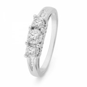 Platinum Plated Sterling Silver Baguette and Round Diamond Three Stone Ring (1/6 cttw) - Anillos - $109.00  ~ 93.62€