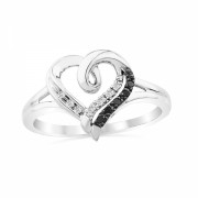 Platinum Plated Sterling Silver Black And White Round Diamond Heart Ring (1/20 cttw) - Rings - $39.99 