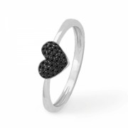 Platinum Plated Sterling Silver Black Round Diamond Heart Ring (1/6 cttw) - Rings - $59.00 