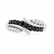 Platinum Plated Sterling Silver Black and White Round Diamond Bypass Fashion Ring (1/3 cttw) - Rings - $169.00 