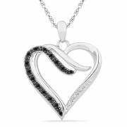 Platinum Plated Sterling Silver Black and White Round Diamond Heart Pendant (1/20 cttw) - Anhänger - $49.00  ~ 42.09€