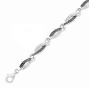 Platinum Plated Sterling Silver Black and White Round Diamond Twisted Fashion Bracelet (1/4 CTTW) - Bracelets - $139.00 