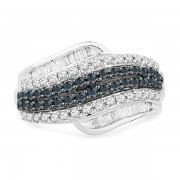 Platinum Plated Sterling Silver Blue And White Baguette And Round Diamond Fashion Ring (1 cttw) - Anelli - $459.00  ~ 394.23€