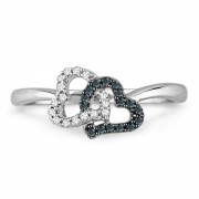 Platinum Plated Sterling Silver Blue And White Round Diamond Double Heart Ring (1/10 cttw) - Obroči - $54.00  ~ 46.38€
