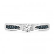 Platinum Plated Sterling Silver Blue And White Round Diamond Engagement Ring (1/3 cttw) - Rings - $239.00 