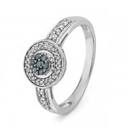 Platinum Plated Sterling Silver Blue And White Round Diamond Fashion Ring (1/4 cttw) - Aneis - $129.00  ~ 110.80€