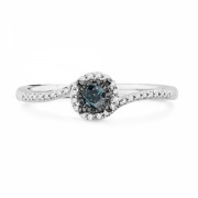 Platinum Plated Sterling Silver Blue And White Round Diamond Fashion Ring (1/5 cttw) - Anelli - $89.00  ~ 76.44€