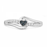 Platinum Plated Sterling Silver Blue And White Round Diamond Heart Ring (0.07 cttw) - Rings - $47.00 