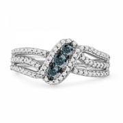Platinum Plated Sterling Silver Blue And White Round Diamond Twisted Fashion Ring (1/2 cttw) - Anelli - $169.00  ~ 145.15€