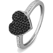 Platinum Plated Sterling Silver Round Diamond Black And White Heart Ring (1/4 cttw) - Anelli - $99.00  ~ 85.03€